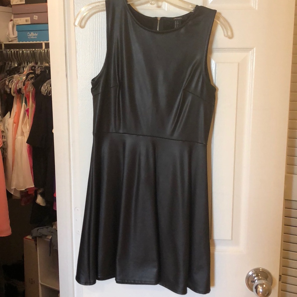 Black leather flare dress